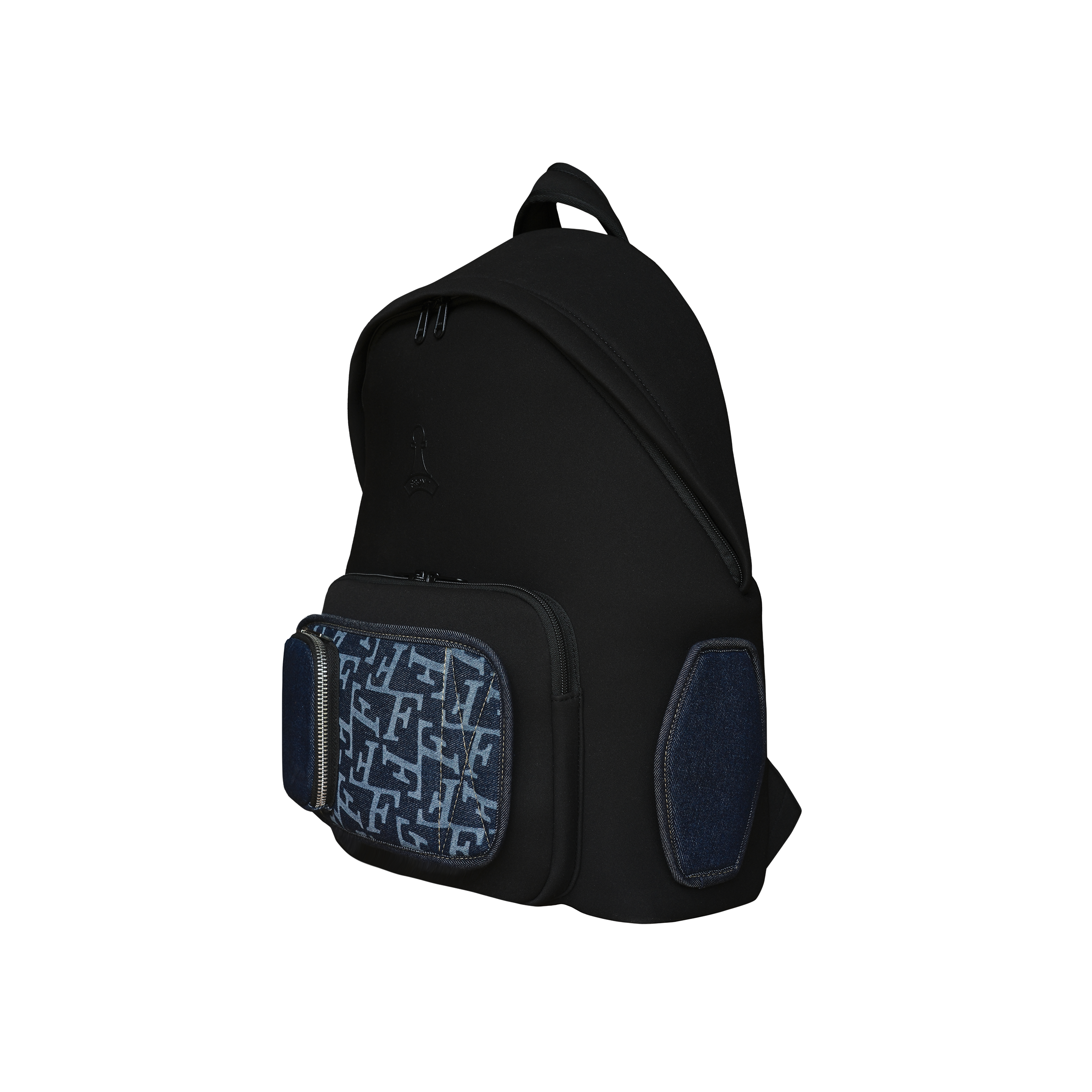 COMBO FRONT The Rook Backpack D421 | BLACK + Module | WASH DENIM