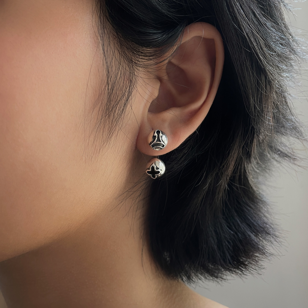 FRONT Double Orb Silver Earring