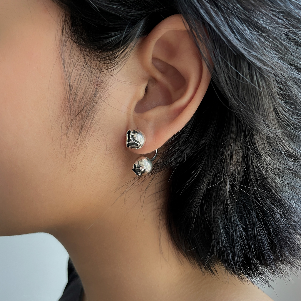 FRONT Double Orb Silver Earring
