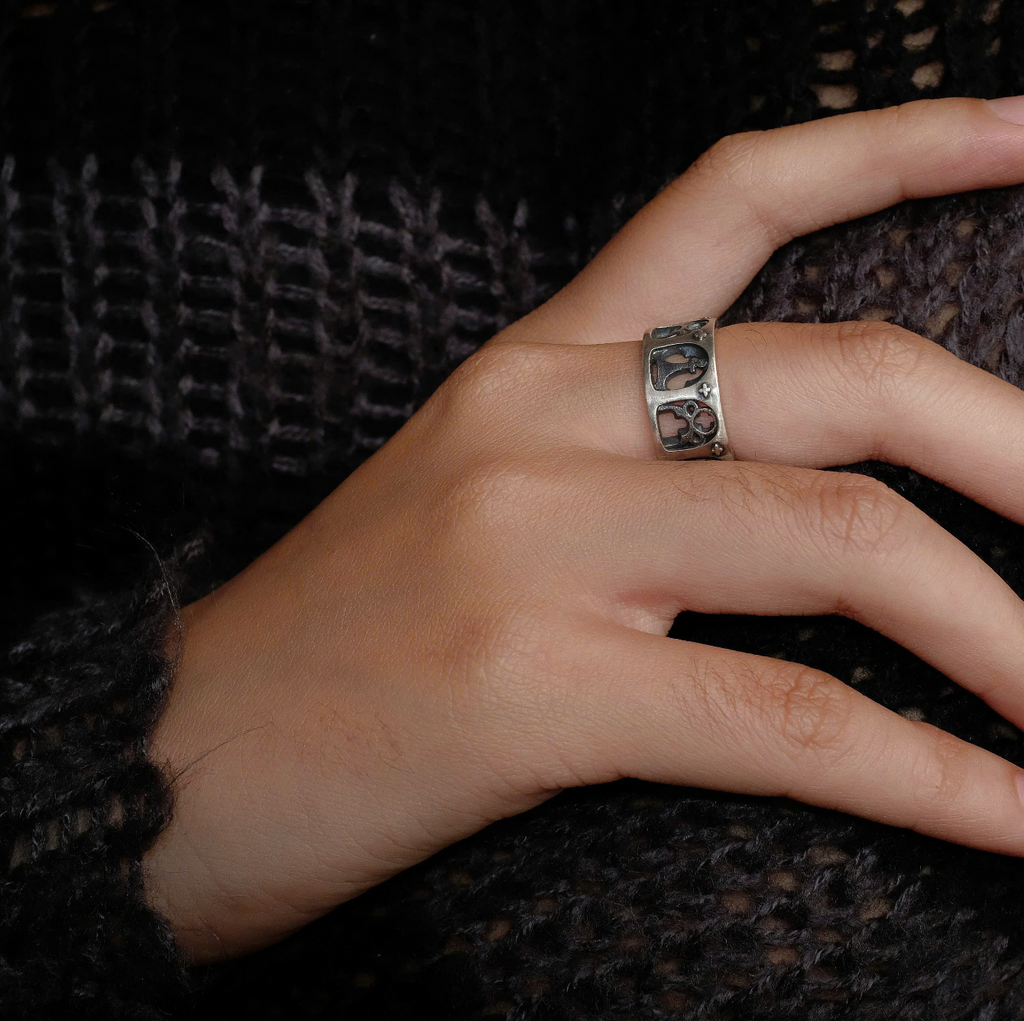 FRONT Chess Pieces Silver Ring